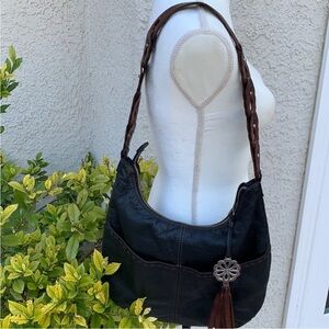 Brighton Black Leather Boho Shoulder Purse